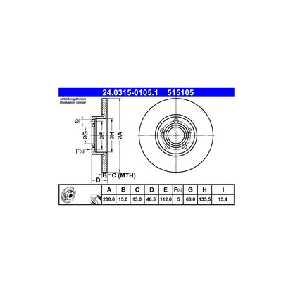 Disc Frana ATE pentru Audi 100/A4/A6 - 24.0315-0105.1