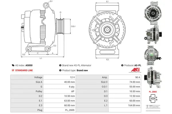 Generator alternator, Mazda, 261x192x188 mm, AS-PL A5050