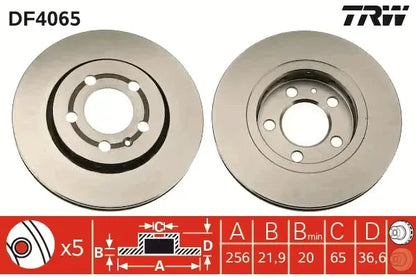Disc frana, Volkswagen, SEAT, Audi, Skoda Leon, Golf, Bora Variant, Bora, Tt, Golf Iv Variant, Toledo, A3, Tt Roadster, Ø256 mm, TRW DF4065