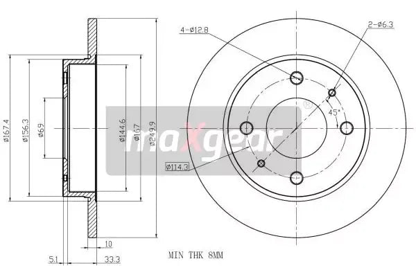 Disc frana, Mitsubishi, Smart Colt, Colt Caseta, Colt Czc, Forfour, Ø250 mm, Maxgear 191955