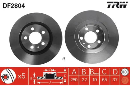 Disc frana, Volkswagen, SEAT, Skoda, Audi, Zhonghua (brilliance) Golf, Bora, Golf Iv Variant, Bora Variant, Leon, Octavia I Combi, Ø280 mm, TRW DF2804
