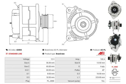 Generator alternator, Chevrolet, Honda, Opel, 267x192x187 mm, AS-PL A2003