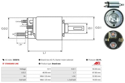Solenoid electromotor, 187x75x68 mm, AS-PL SS5016