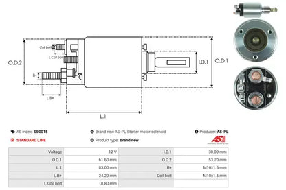 Solenoid electromotor, 234x88x78 mm, AS-PL SS0015
