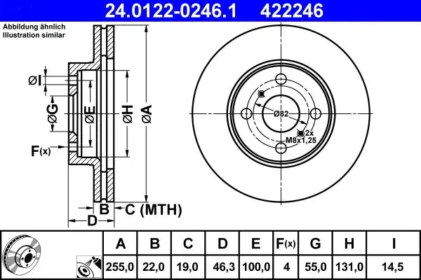 Disc frana, Toyota Yaris, Yaris Caseta, Hatchback, Ø255.0 mm, TRW 24012202461