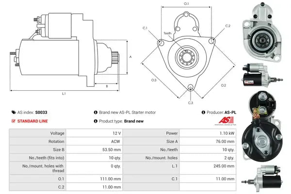 Starter, Audi, Ford, SEAT, Skoda, 284x165x132 mm, AS-PL S0033