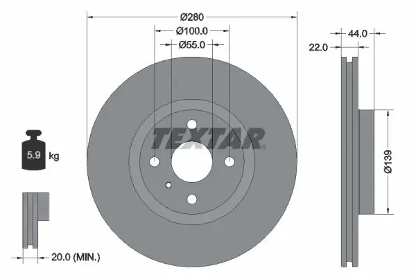 Disc frana, Mazda, Abarth, Fiat MX-5, MX-5 Rf Targa, 124 Spider, Ø280 mm, Textar 92304205