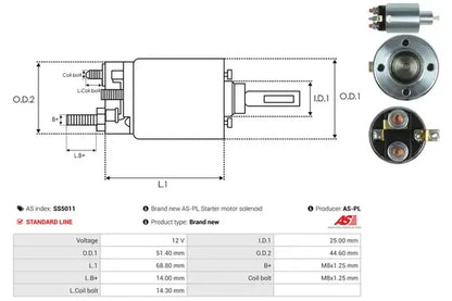 Solenoid electromotor, 186x75x68 mm, AS-PL SS5011