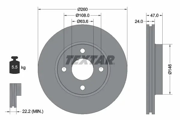 Disc frana, Ford, Ford Usa Mondeo, Mondeo I Turnier, Mondeo I Limuzina, Mondeo Ii Limuzina, Scorpio, Scorpio Ii Turnier, Ø260 mm, Textar 92063503