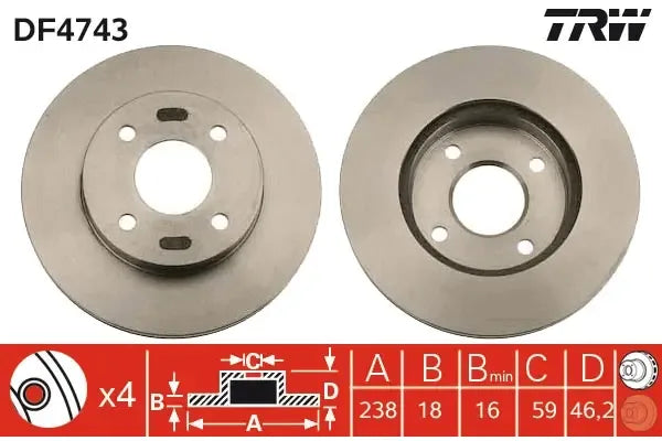 Disc frana, Nissan Micra, Ø238 mm, TRW DF4743