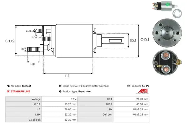 Solenoid electromotor, 185x76x70 mm, AS-PL SS2044