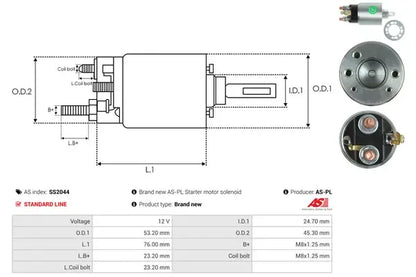 Solenoid electromotor, 185x76x70 mm, AS-PL SS2044