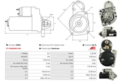 Starter, Fiat, Lancia, 287x171x132 mm, AS-PL S3060