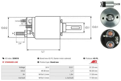 Solenoid electromotor, 186x75x70 mm, AS-PL SS9018