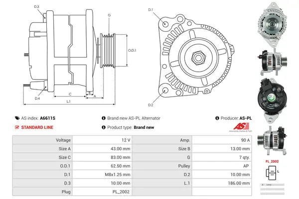 Generator / alternator As-Pl pentru Isuzu, Suzuki - A6611S
