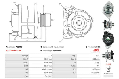 Generator / alternator As-Pl pentru Isuzu, Suzuki - A6611S