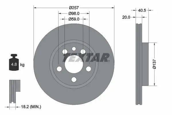 Disc frana, Fiat, Peugeot, Citroen Expert Caroserie, Jumpy, Scudo Bus, Scudo Caroserie, Expert, Jumpy I Caroserie, Ø257 mm, Textar 92088003