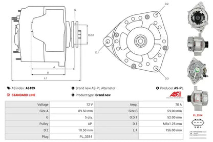 Generator alternator, Toyota, 265x186x186 mm, AS-PL A6189
