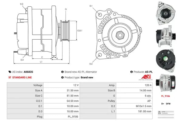 Generator / alternator As-Pl pentru Audi, Skoda - A0683S