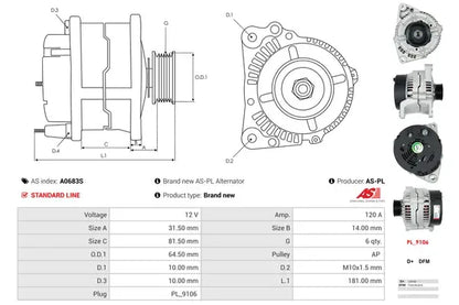 Generator / alternator As-Pl pentru Audi, Skoda - A0683S
