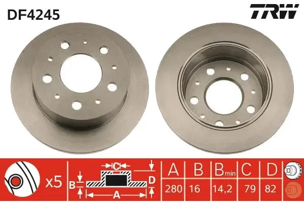Disc frana, Fiat, Citroen, Peugeot Ducato Bus, Ducato Caroserie, Boxer Caroserie, Jumper I Caroserie, Ducato Platou, Sasiu, Ø280 mm, TRW DF4245