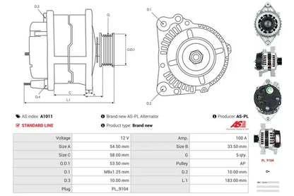 Generator alternator, Opel, 276x206x195 mm, AS-PL A1011