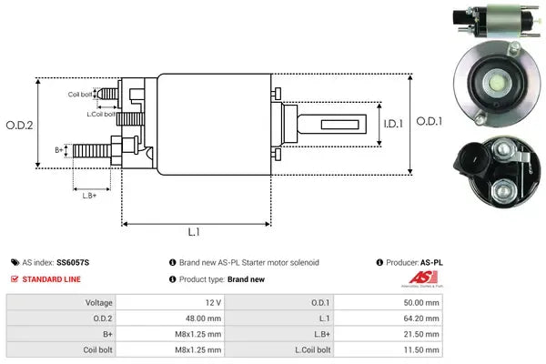 Solenoid electromotor, 183x75x68 mm, AS-PL SS6057S