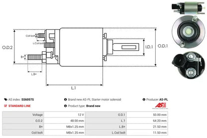 Solenoid electromotor, 183x75x68 mm, AS-PL SS6057S