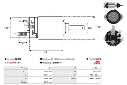 Solenoid electromotor, Fiat, 232x83x80 mm, AS-PL SS4036
