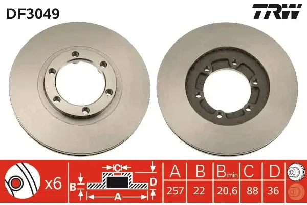 Disc frana, Isuzu, Opel Campo, Gemini, Gemini Limuzina, Trooper, Trooper I Autoturism De Teren, Deschis, Frontera A, D-max, Kb, Ø257 mm, TRW DF3049