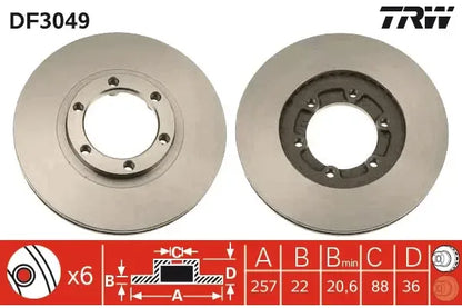 Disc frana, Isuzu, Opel Campo, Gemini, Gemini Limuzina, Trooper, Trooper I Autoturism De Teren, Deschis, Frontera A, D-max, Kb, Ø257 mm, TRW DF3049