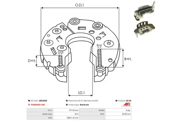 Punte diode, 142x92x78 mm, AS-PL ARC5028