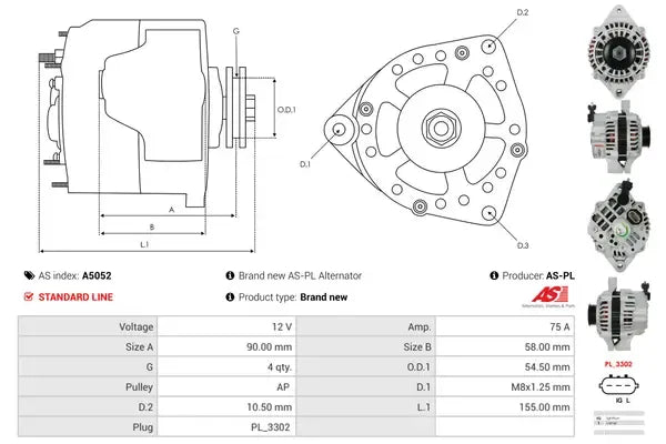 Generator alternator, Suzuki, 260x187x184 mm, AS-PL A5052