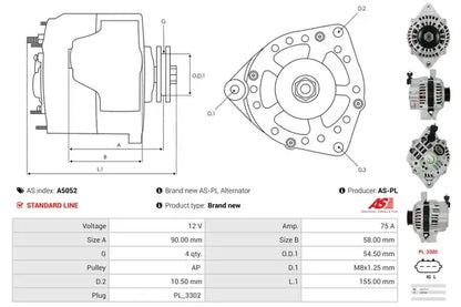 Generator alternator, Suzuki, 260x187x184 mm, AS-PL A5052
