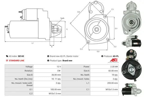 Starter, Auto Union, Daewoo, Daf, Ford, Mercedes-Benz, Nsu, Puch, Ssangyong, 310x200x146 mm, AS-PL S0143