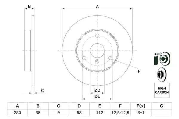 Disc frana, Smart City-coupe, Fortwo Cupe, Cabrio, Fortwo Cabrio, Roadster, Roadster Cupe, Crossblade, Ø280 mm, Bosch 0986478479