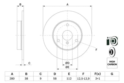 Disc frana, Smart City-coupe, Fortwo Cupe, Cabrio, Fortwo Cabrio, Roadster, Roadster Cupe, Crossblade, Ø280 mm, Bosch 0986478479