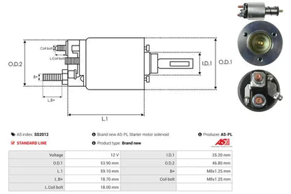 Solenoid electromotor, 191x74x70 mm, AS-PL SS2012