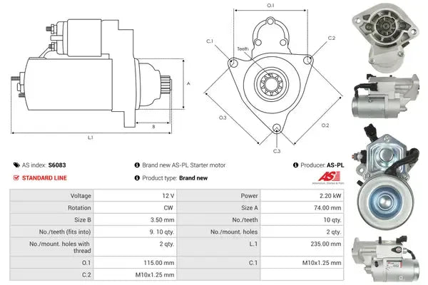 Starter, Toyota, 308x205x148 mm, AS-PL S6083