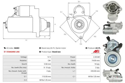 Starter, Toyota, 308x205x148 mm, AS-PL S6083