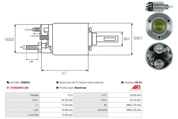 Solenoid electromotor, 188x74x70 mm, AS-PL SS0016