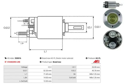 Solenoid electromotor, 188x74x70 mm, AS-PL SS0016