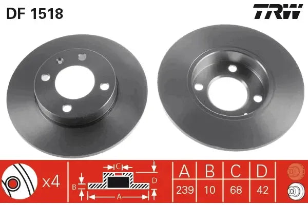 Disc frana, VW, Audi, SEAT Golf, Polo Cupe, Polo, Polo Iii Classic, Jetta, Polo Variant, 80 B1 Limuzina, Ibiza, Polo Classic, Ø239 mm, TRW DF1518
