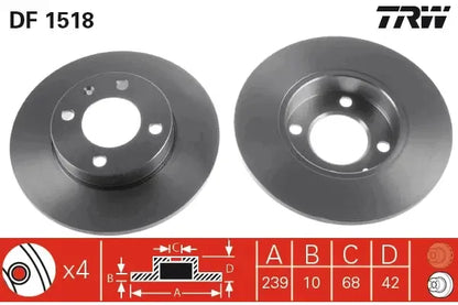 Disc frana, VW, Audi, SEAT Golf, Polo Cupe, Polo, Polo Iii Classic, Jetta, Polo Variant, 80 B1 Limuzina, Ibiza, Polo Classic, Ø239 mm, TRW DF1518