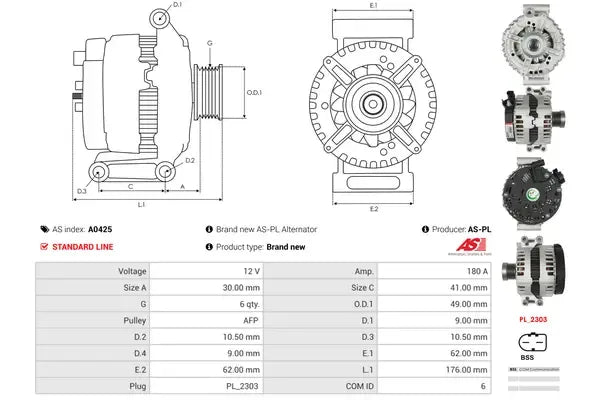 Generator alternator, Alpina, BMW, Bmw (brilliance), 272x191x189 mm, AS-PL A0425