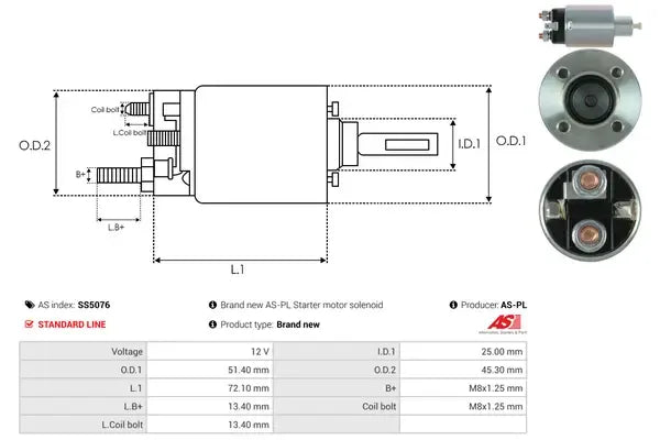 Solenoid electromotor, 185x74x68 mm, AS-PL SS5076