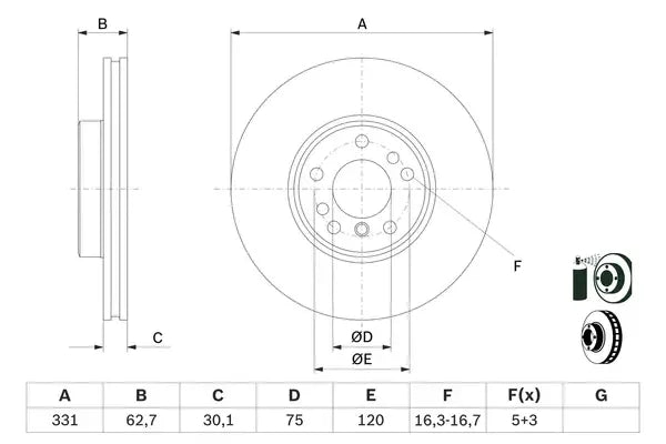 Disc frana, BMW, 362x349x84 mm, Bosch 0986478974