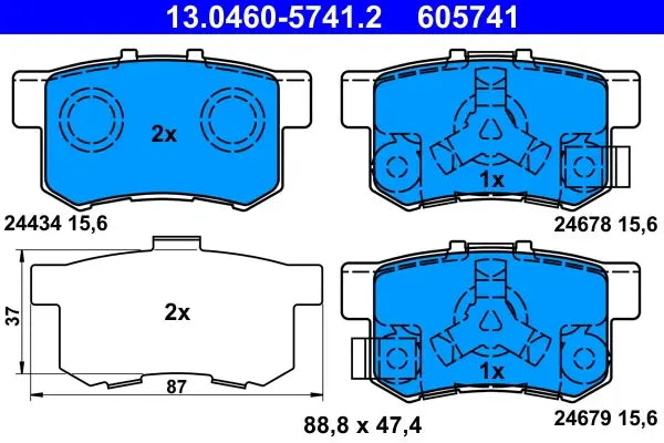 Set placute frana disc, Honda, 156x124x62 mm, TRW 13046057412