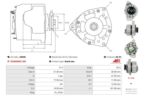 Generator alternator, Chevrolet, Daewoo, AS-PL A9040