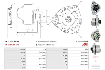 Generator alternator, Chevrolet, Daewoo, AS-PL A9040
